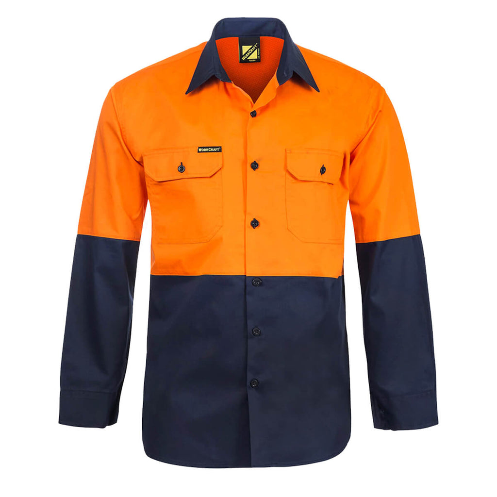 WorkCraft WS4247 Hi-Vis Lightweight Vented Shirt Orange Navy