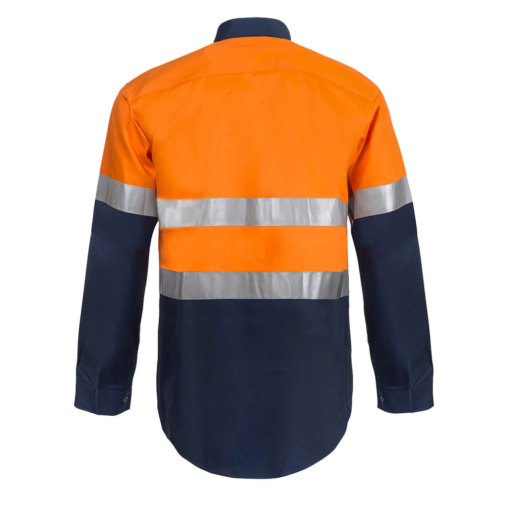 WorkCraft WS6030 Hi-Vis Taped Lightweight Vented Shirt Orange Navy Back