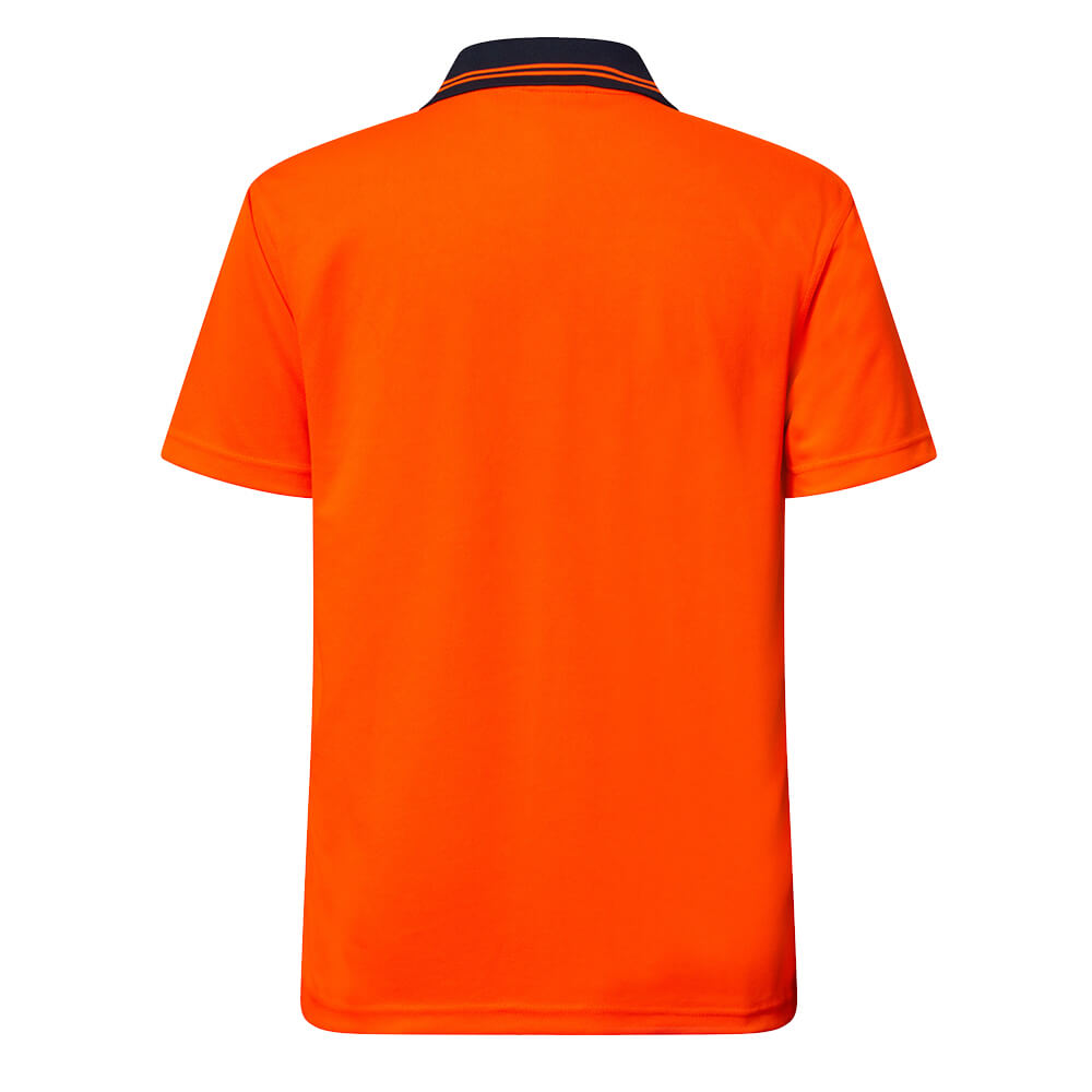 WorkCraft WSP208 Hi-Vis Lightweight Micromesh Polo Short Sleeve Orange/Navy Back