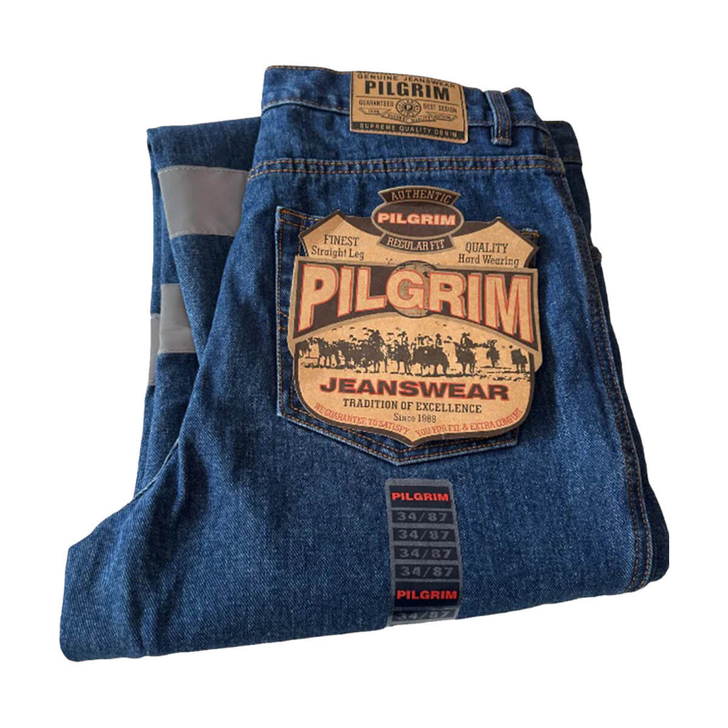 Pilgrim 1012 Taped Rigid Denim Jean - Short Leg Folded Logo