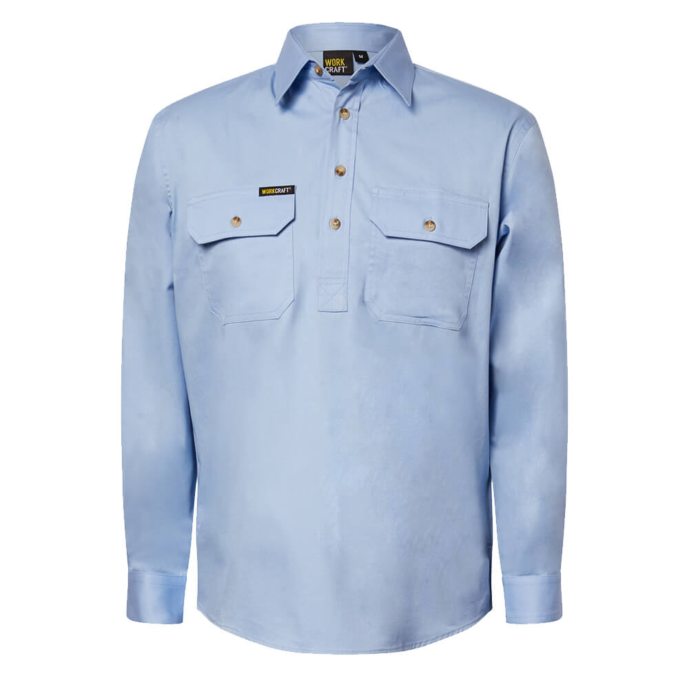 WorkCraft WS3029 Half Placket Shirt Long Sleeve SkyWay Front