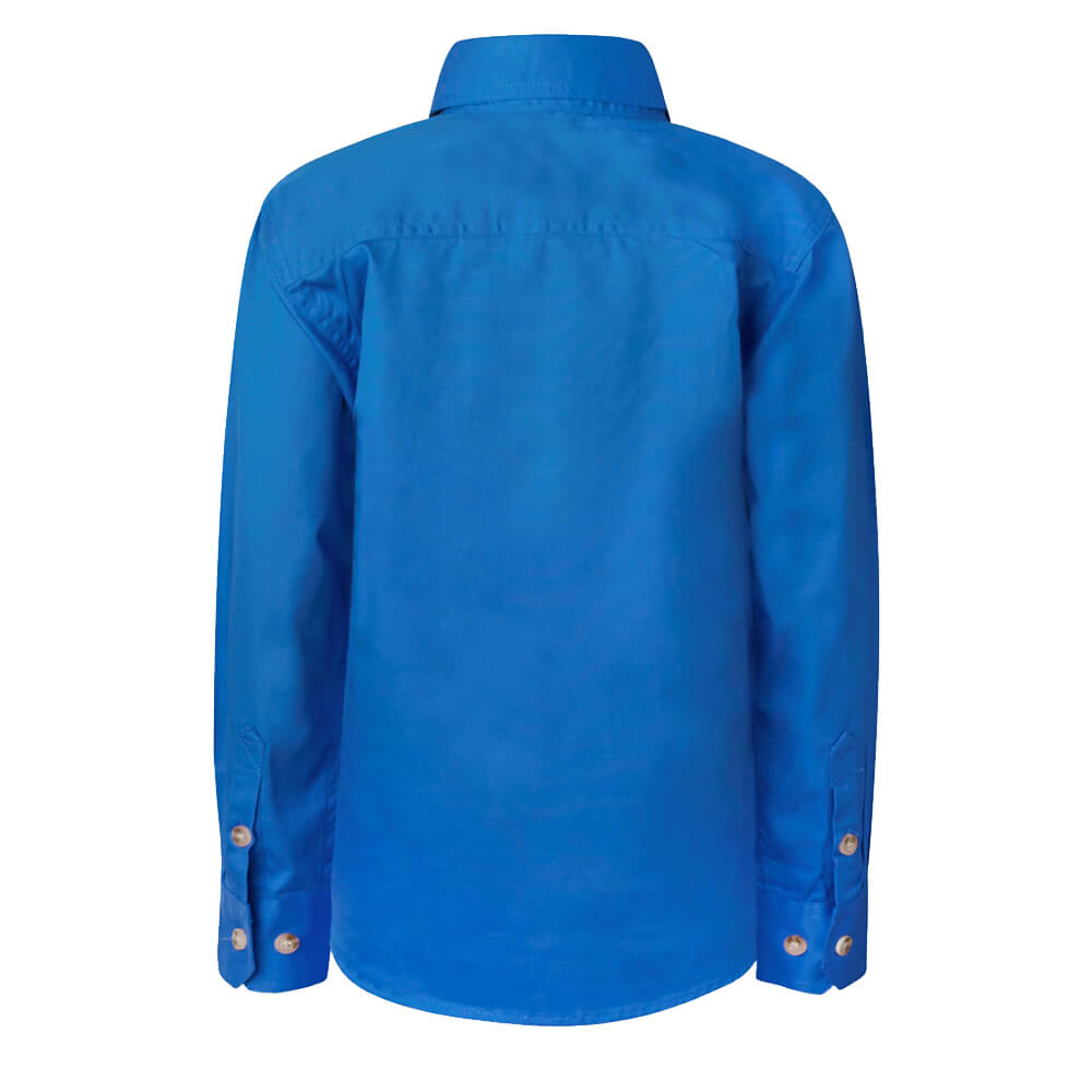 WorkCraft WSK131 Kids Half Placket Shirt Long Sleeve Cobalt Back