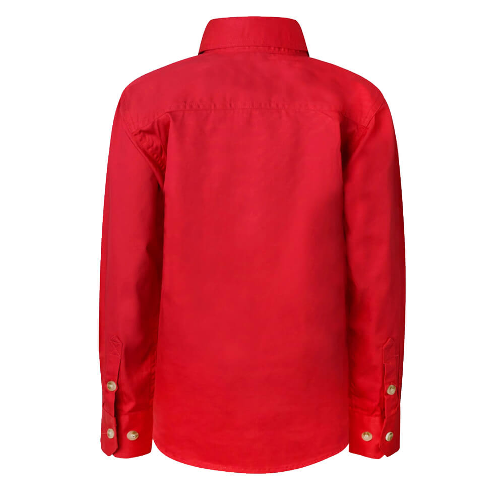 WorkCraft WSK131 Kids Half Placket Shirt Long Sleeve Crimson Back