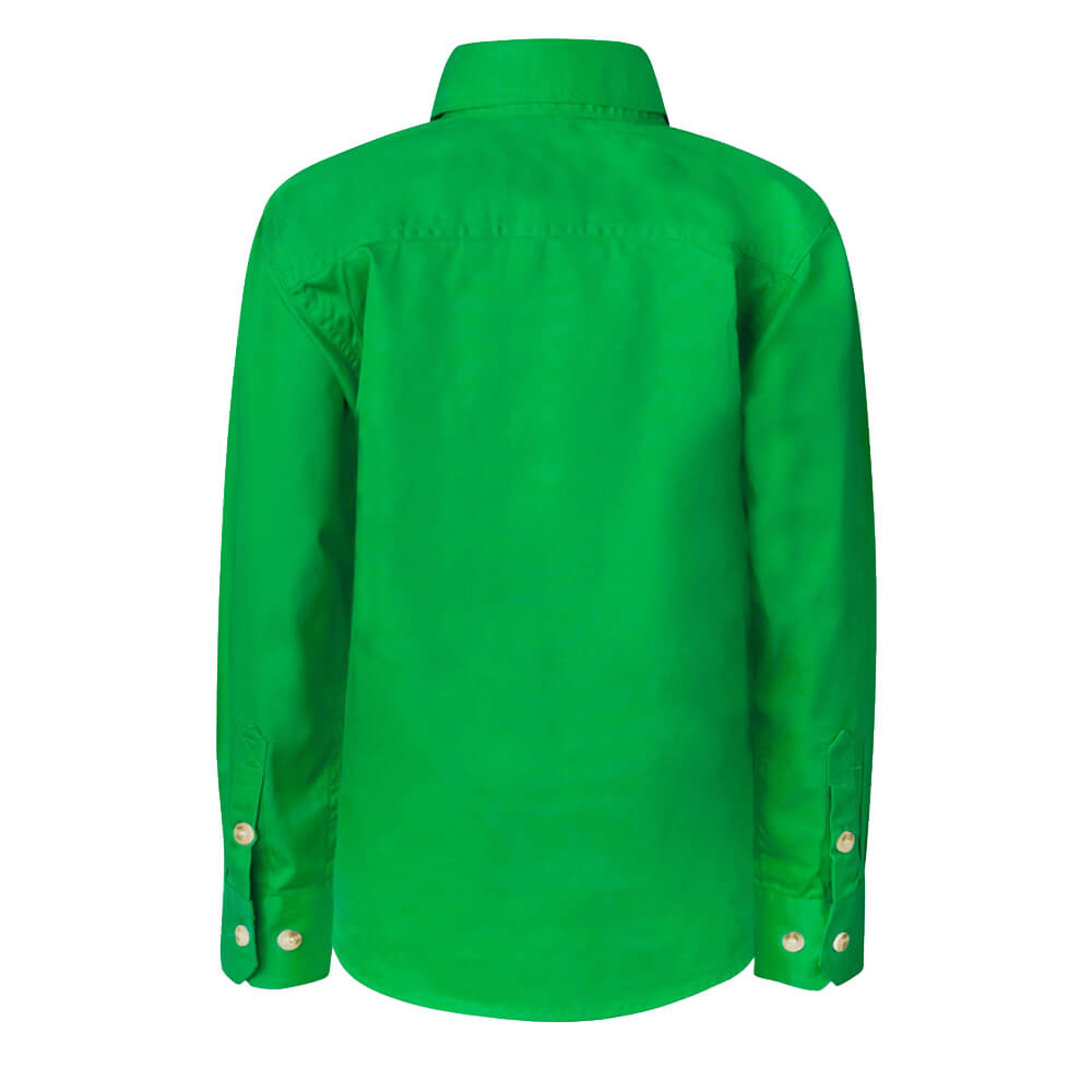 WorkCraft WSK131 Kids Half Placket Shirt Long Sleeve Green Back