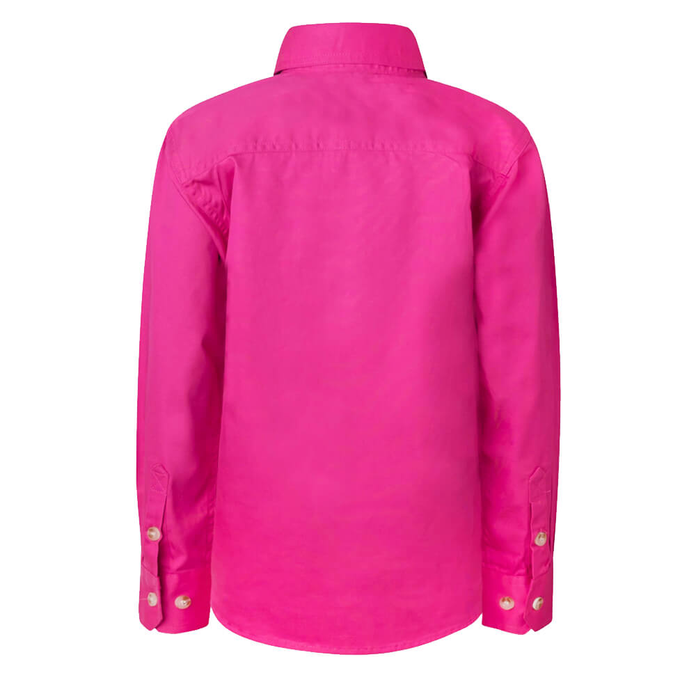 WorkCraft WSK131 Kids Half Placket Shirt Long Sleeve Pink Back