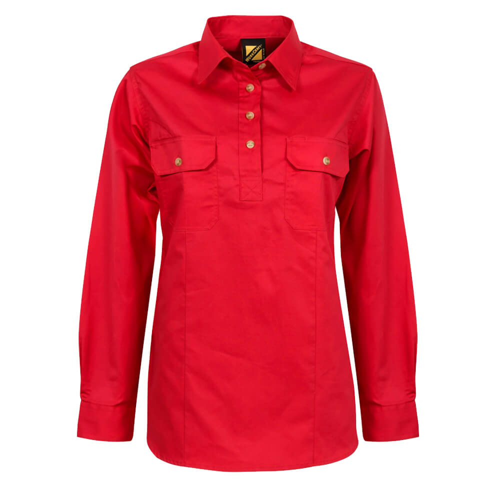 WorkCraft WSL505 Ladies Half Placket Shirt Crimson Front