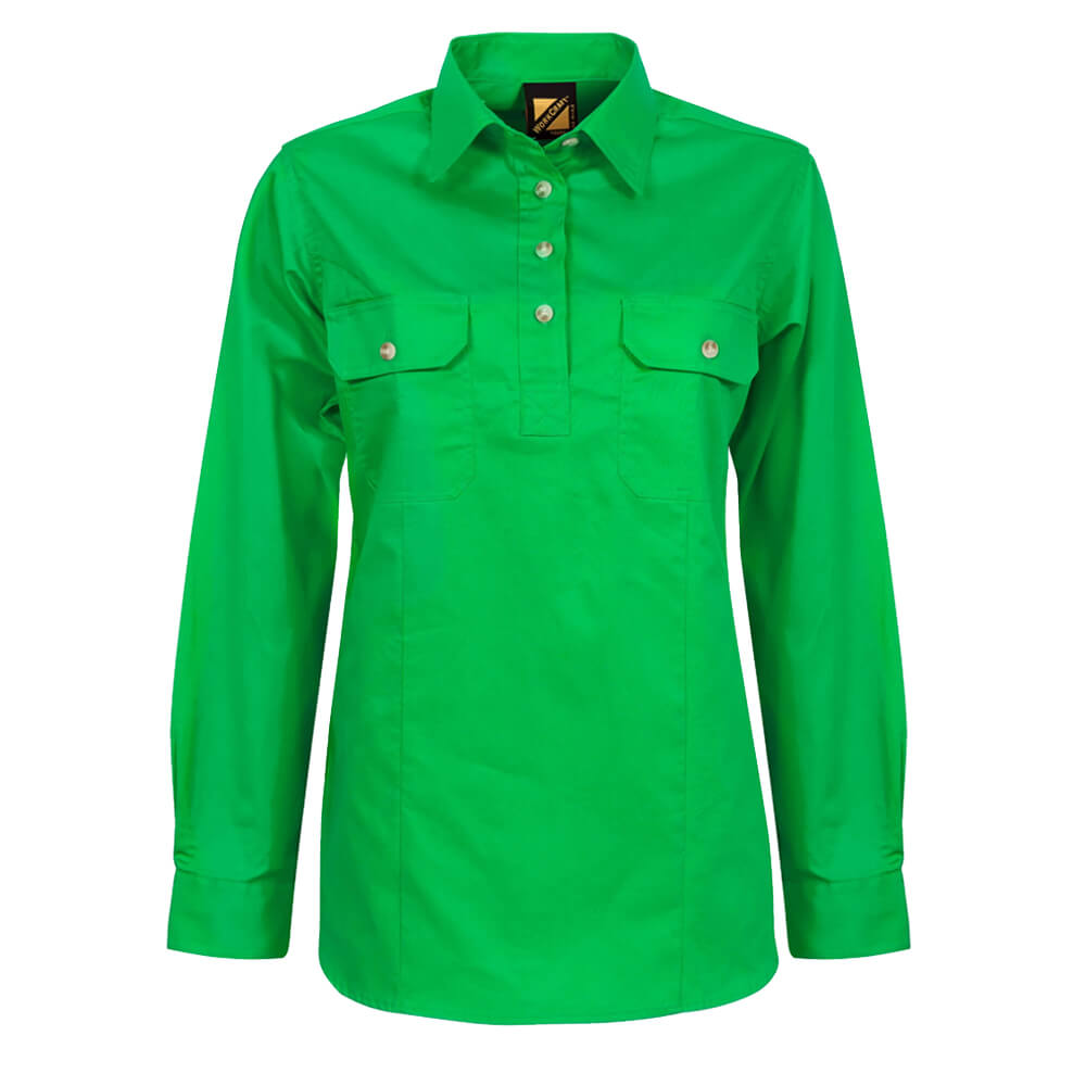 WorkCraft WSL505 Ladies Half Placket Shirt Electric Green Front