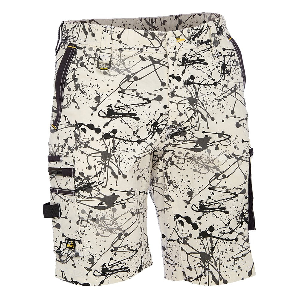 Bisley BSHC1337 Canvas Camo Cargo Short - Limited Edition Grey Paint Splatter Front