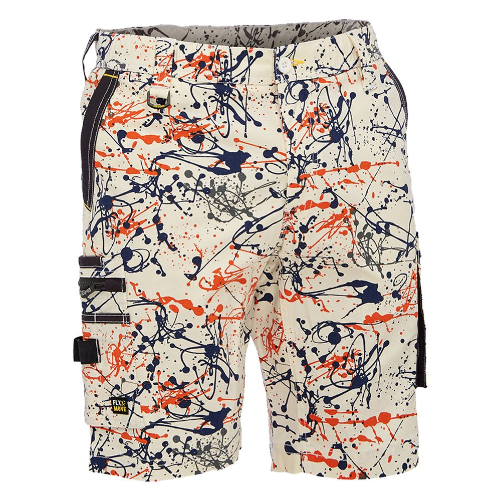 Bisley BSHC1337 Canvas Camo Cargo Short - Limited Edition Orange Paint Splatter Front