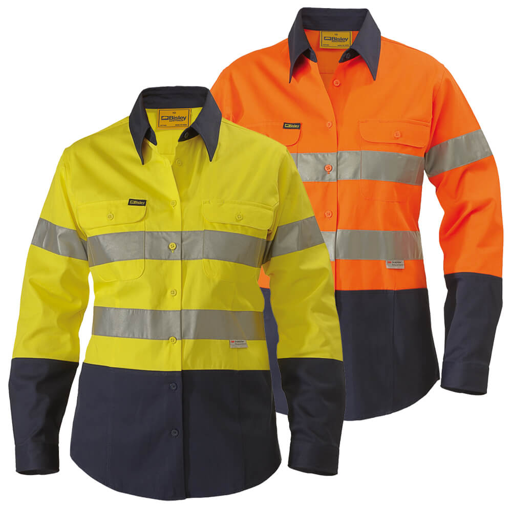 Bisley BLT6456 Ladies Hi-Vis Taped Cotton Drill Shirt